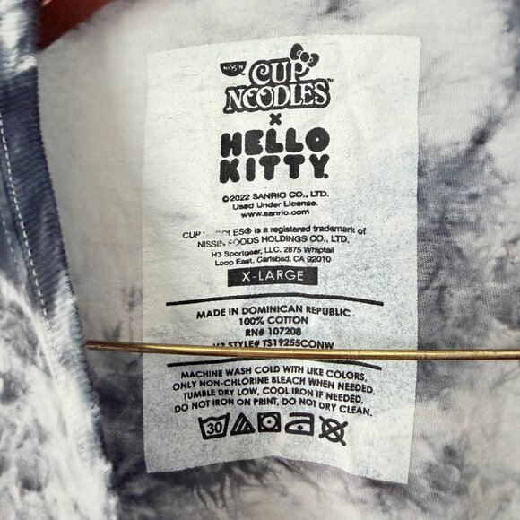 Cup of Noodles x Hello Kitty Acid Wash Black White T-Shirt XL 100% cotton - Picture 3 of 4